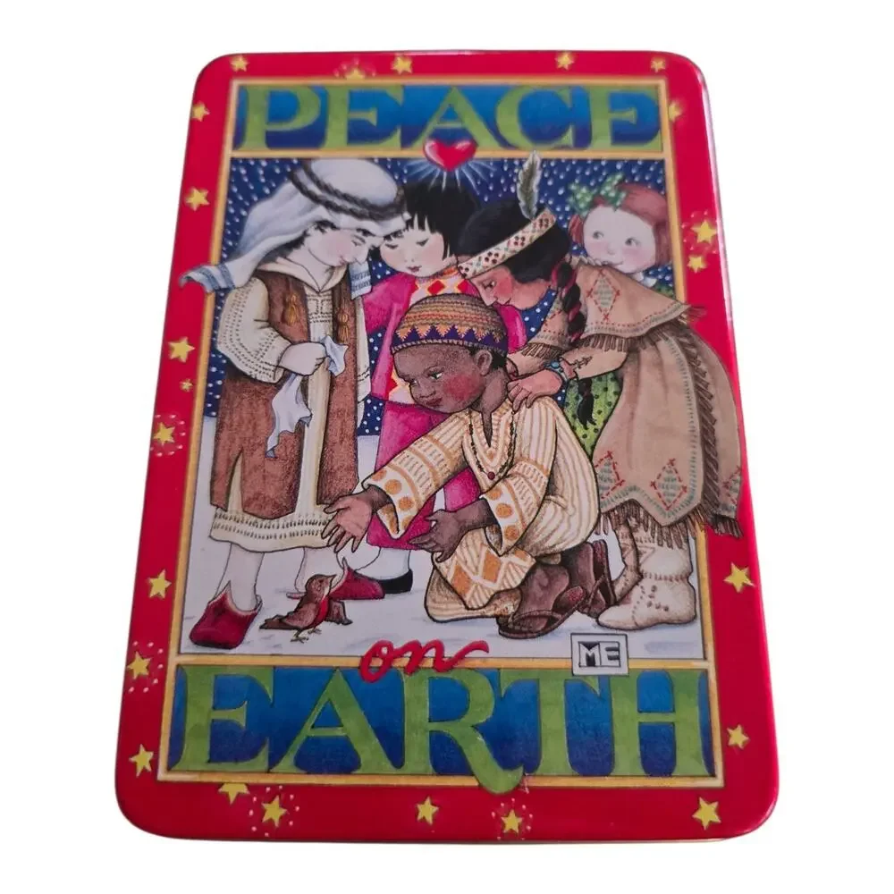 Mary Engelbreit Christmas Tin Peace on Earth All Nations Storage Box 6